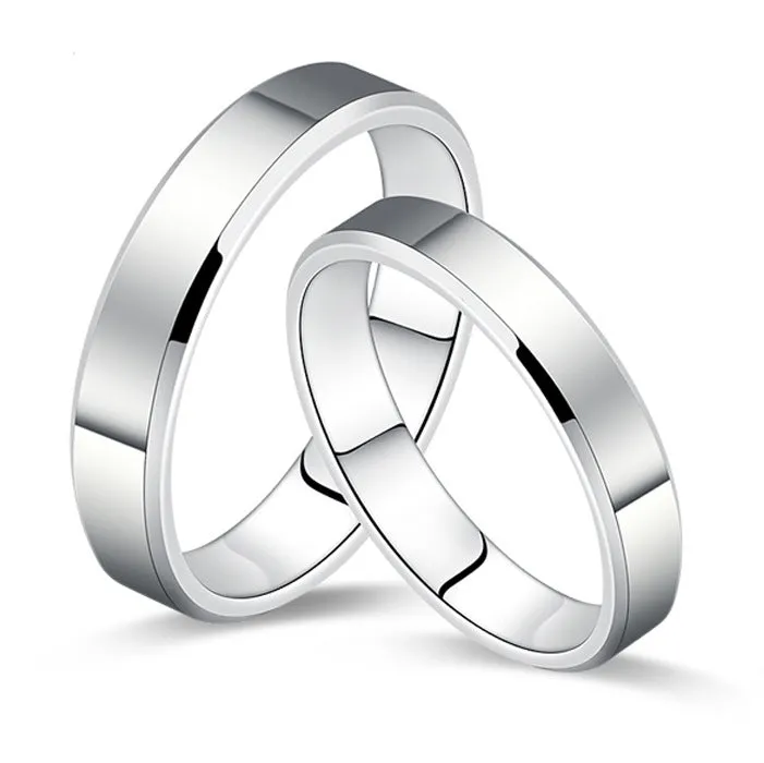 s925 sterling silver love couple ring set hand-polished anti-allergic 3mm 4mm band