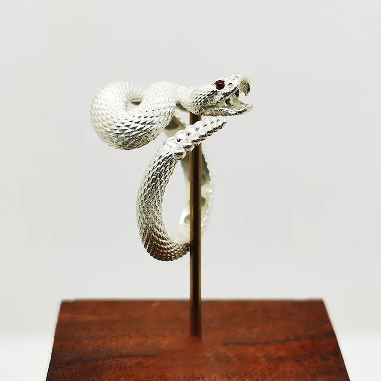 Rattlesnake ring in alloy with black closed finish retro style electroplating on white background