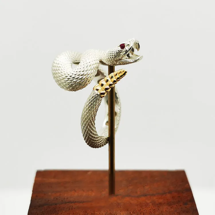Rattlesnake ring in alloy with black closed finish retro style electroplating on white background