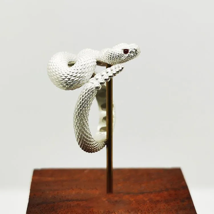 Rattlesnake ring in alloy with black closed finish retro style electroplating on white background