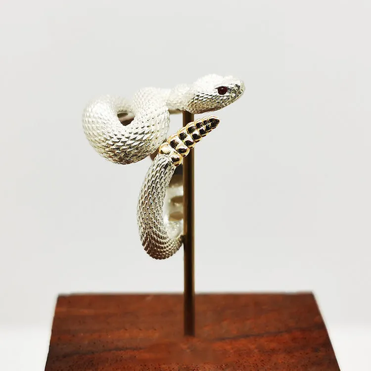 Rattlesnake ring in alloy with black closed finish retro style electroplating on white background