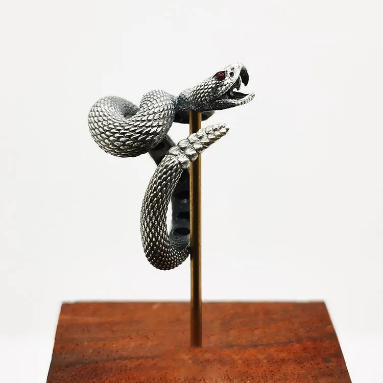 Rattlesnake ring in alloy with black closed finish retro style electroplating on white background