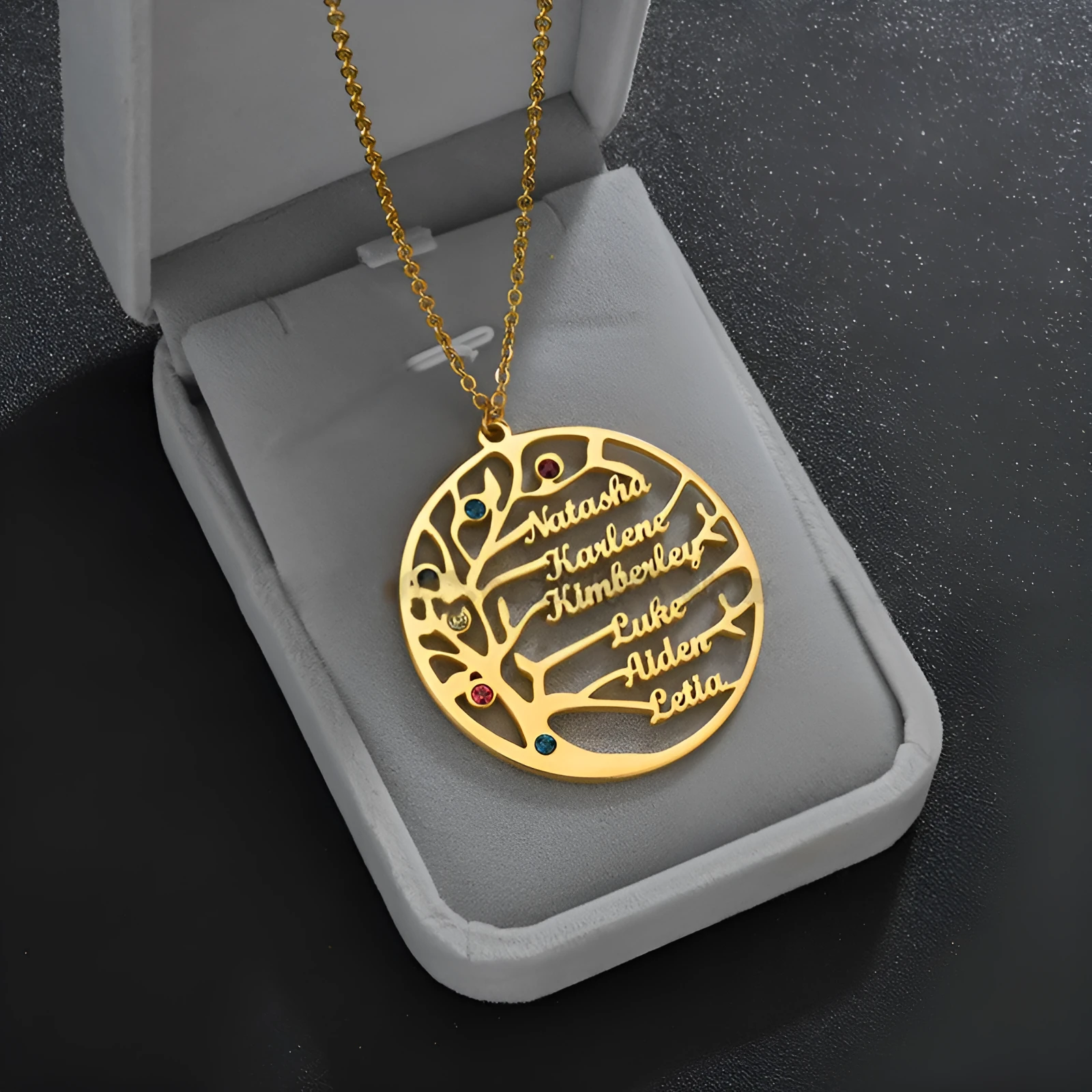 Custom name necklace stainless steel tree of life pendant gold colour on clavicle chain