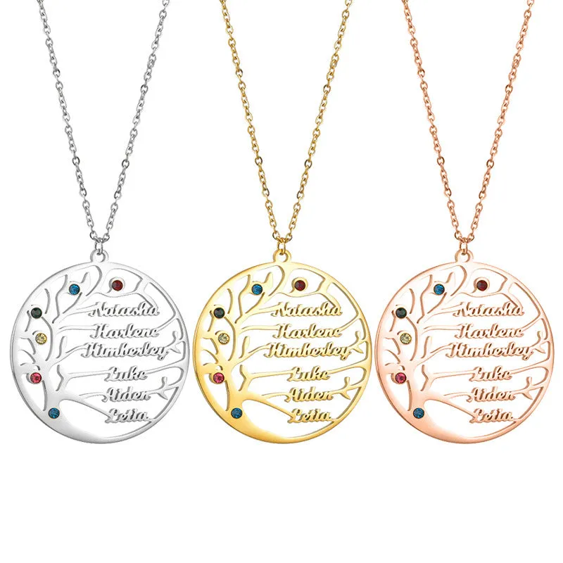 Custom name necklace stainless steel tree of life pendant gold colour on clavicle chain