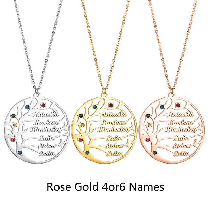 Custom name necklace stainless steel tree of life pendant gold colour on clavicle chain