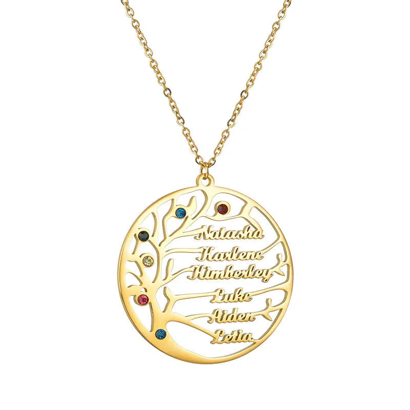 Custom name necklace stainless steel tree of life pendant gold colour on clavicle chain