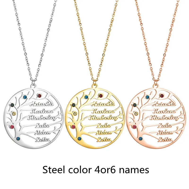Custom name necklace stainless steel tree of life pendant gold colour on clavicle chain