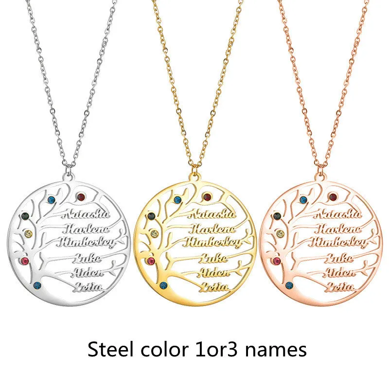 Custom name necklace stainless steel tree of life pendant gold colour on clavicle chain
