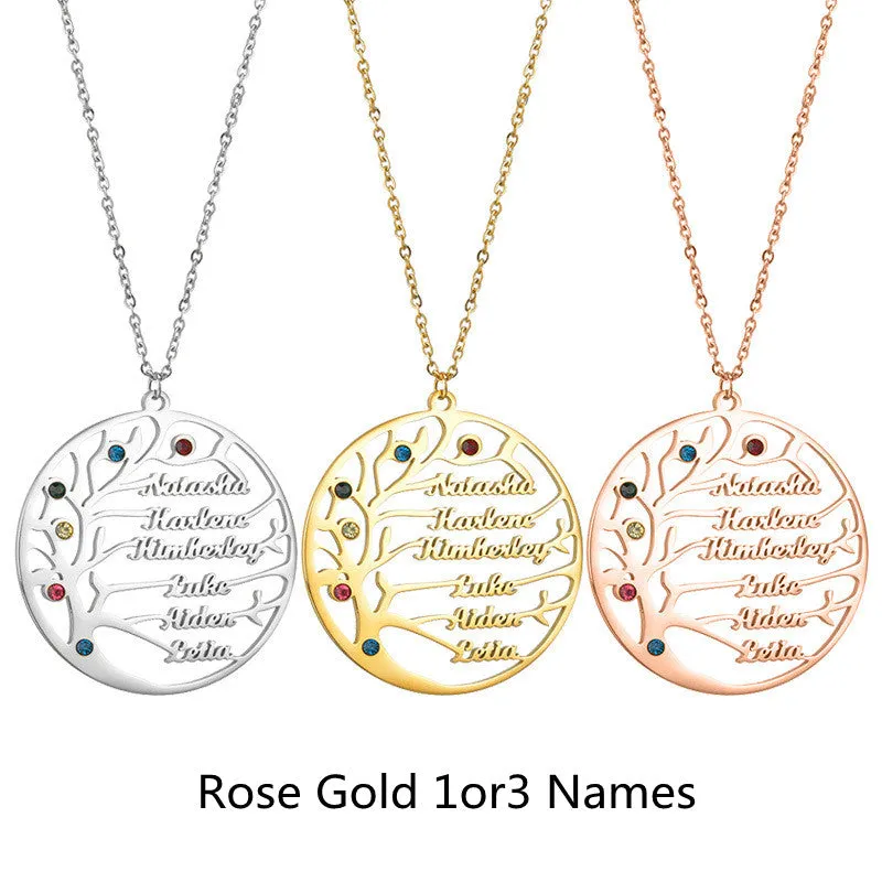Custom name necklace stainless steel tree of life pendant gold colour on clavicle chain