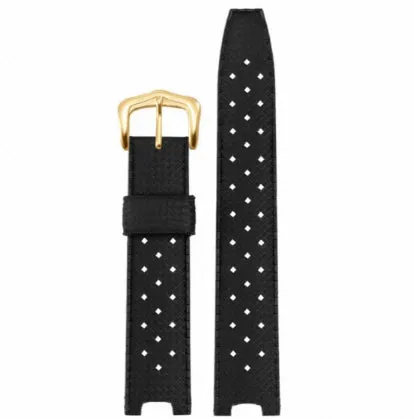 Rubber watch strap with golden buckle in black colour, size 20.10mm width