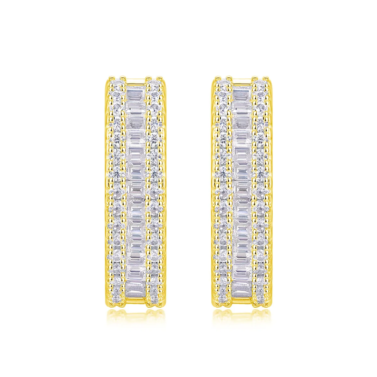 Weaving Light moissanite stud earrings in S925 silver with platinum plating, golden colour, in gift box