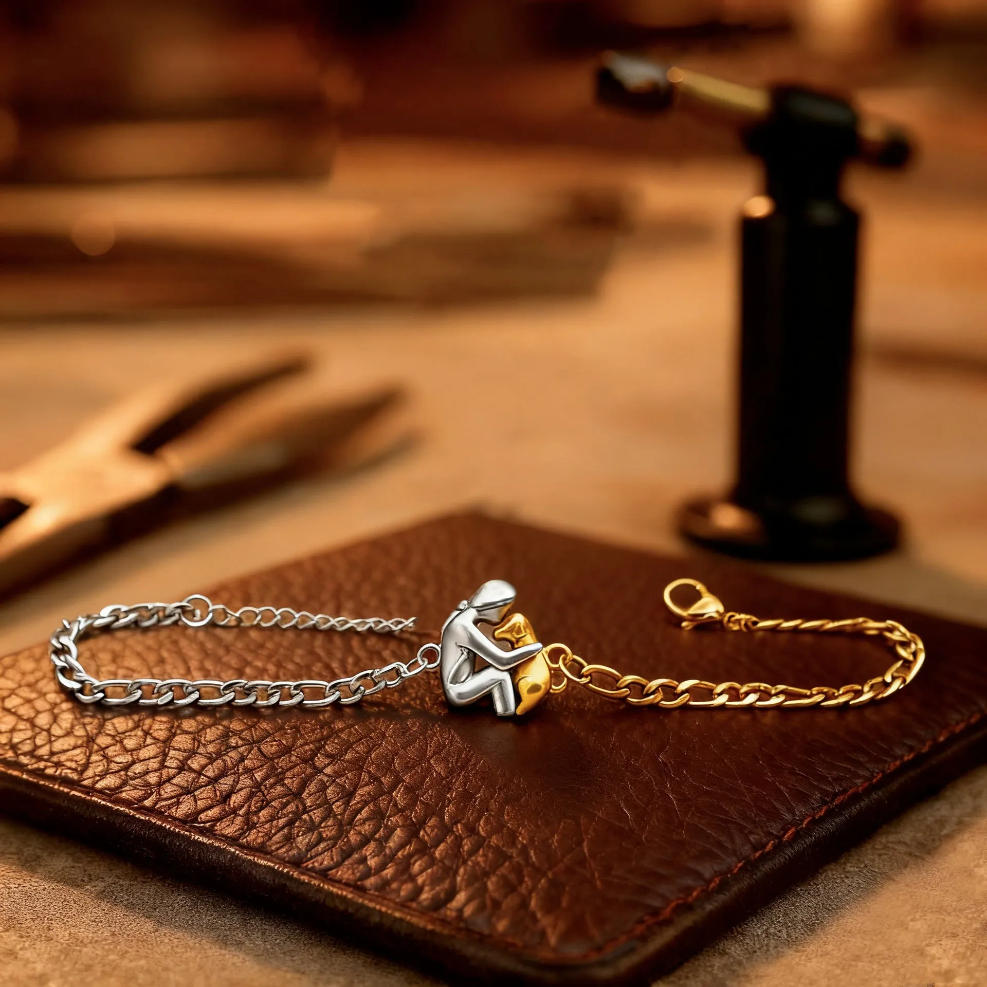 Gold-plated copper women's bracelet in gold finish on plain background