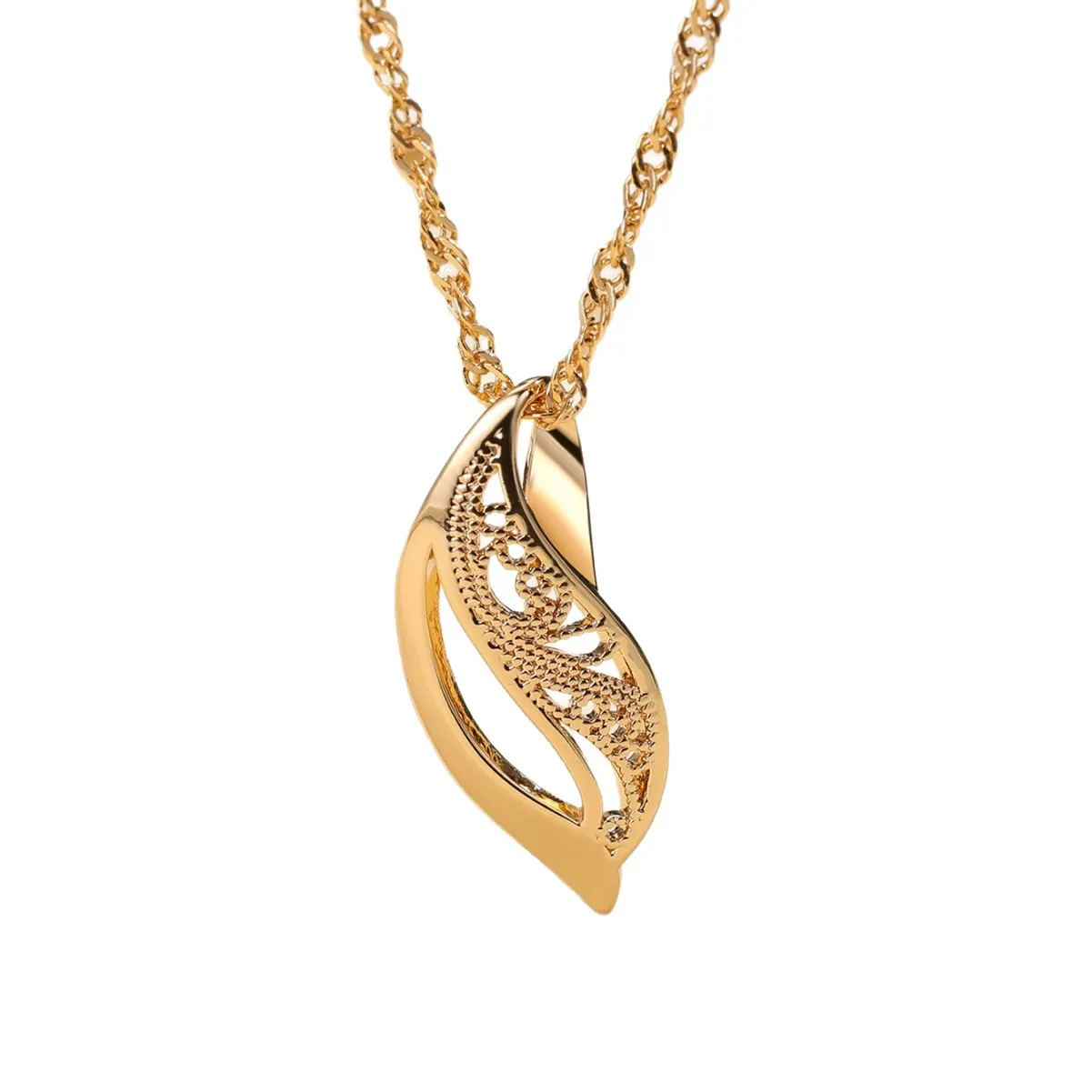 Women's Champagne Gold leaf pattern hollow-out necklace on copper base