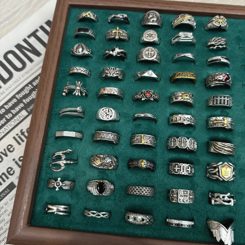 Retro cross alloy vintage ring with niche hip-hop style design on index finger