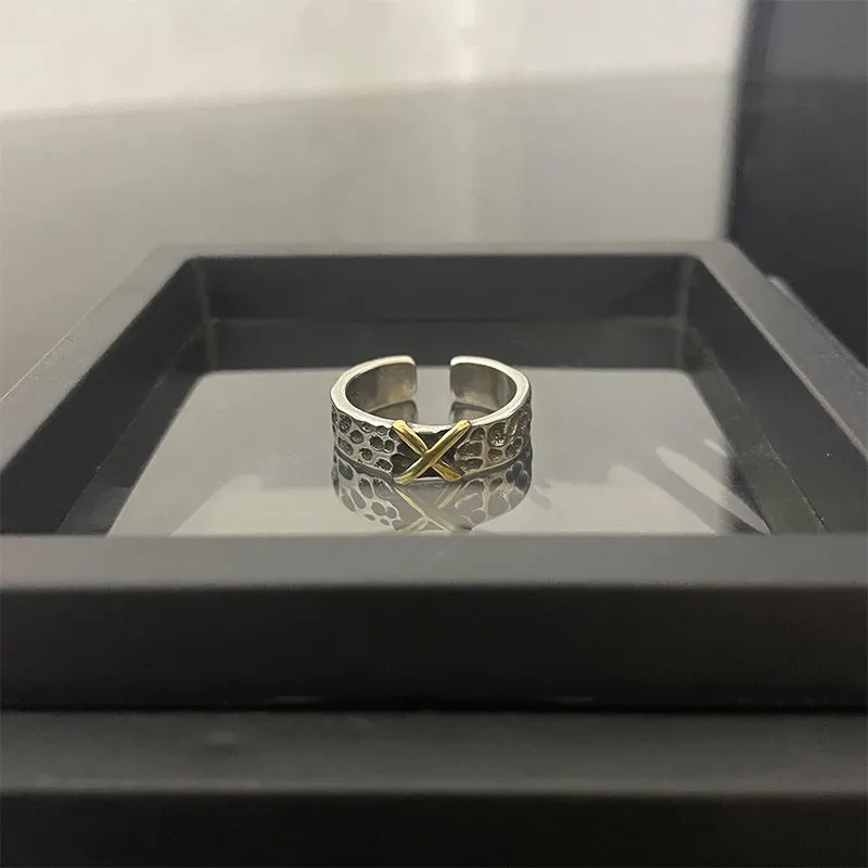 Retro cross alloy vintage ring with niche hip-hop style design on index finger