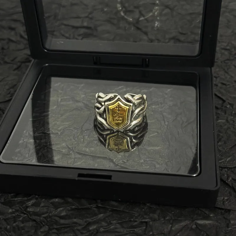 Retro cross alloy vintage ring with niche hip-hop style design on index finger