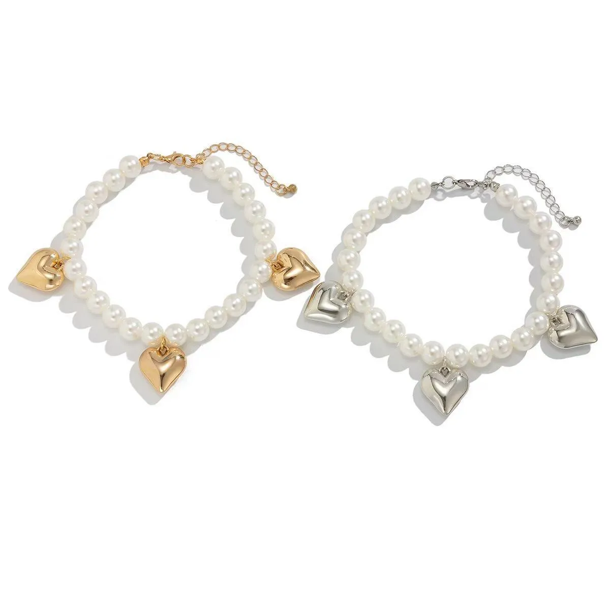 Heart-shaped pearl beaded jeans chain in mixed colour, plastic resin women's accessory
