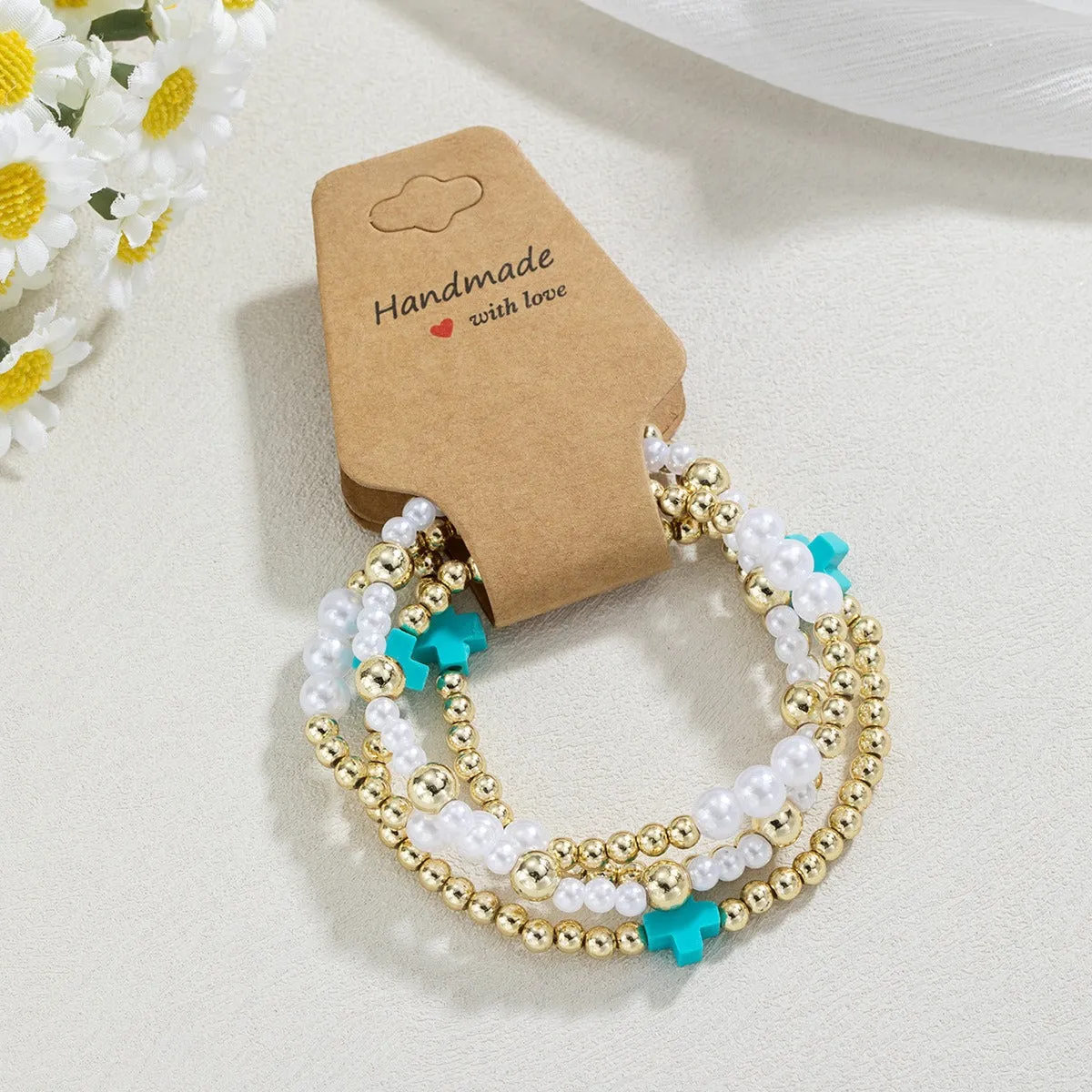 Fashion cross seed bead handmade kraft paper bracelet for women, electroplated resin geometric design, PF-0308 colour variant