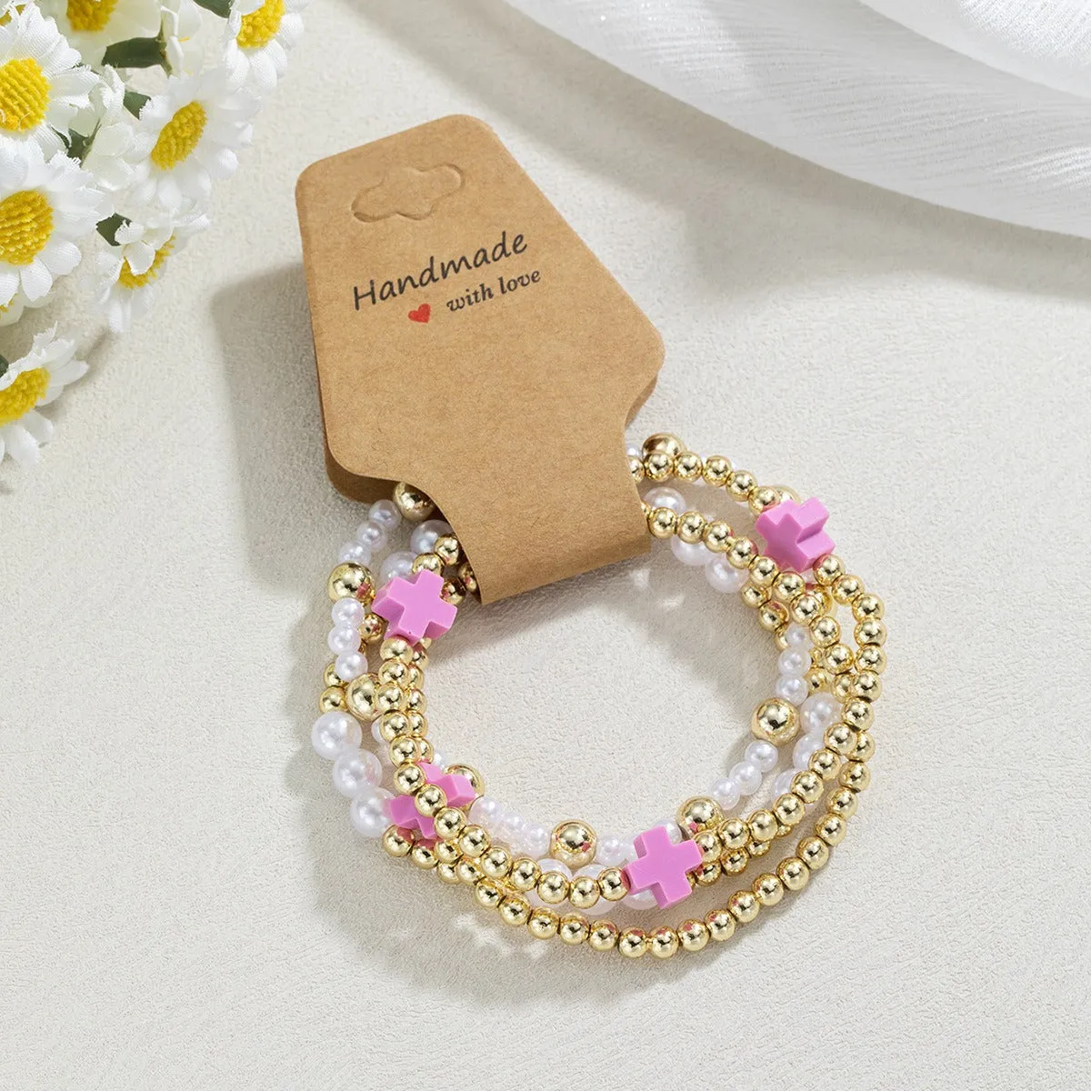 Fashion cross seed bead handmade kraft paper bracelet for women, electroplated resin geometric design, PF-0308 colour variant