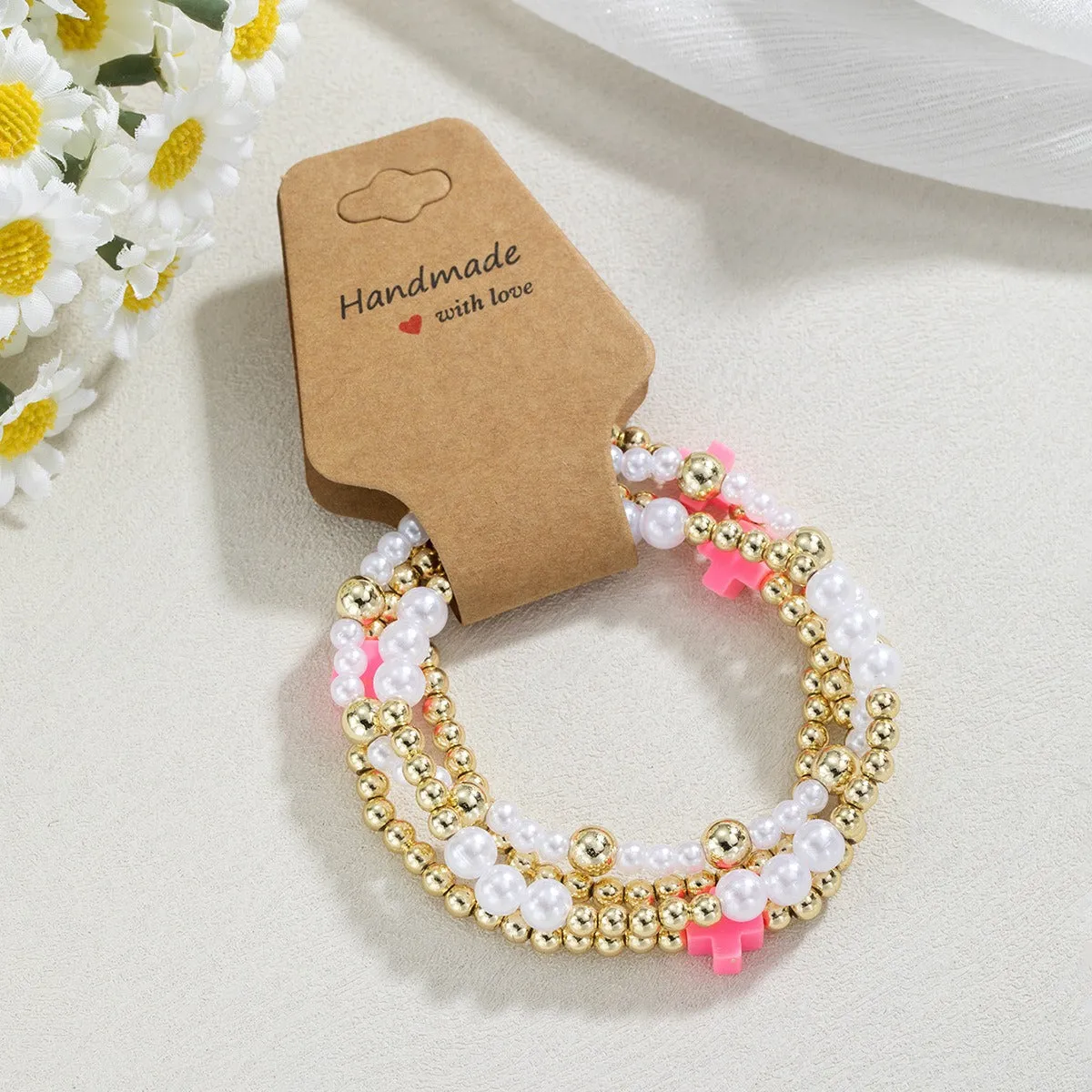 Fashion cross seed bead handmade kraft paper bracelet for women, electroplated resin geometric design, PF-0308 colour variant