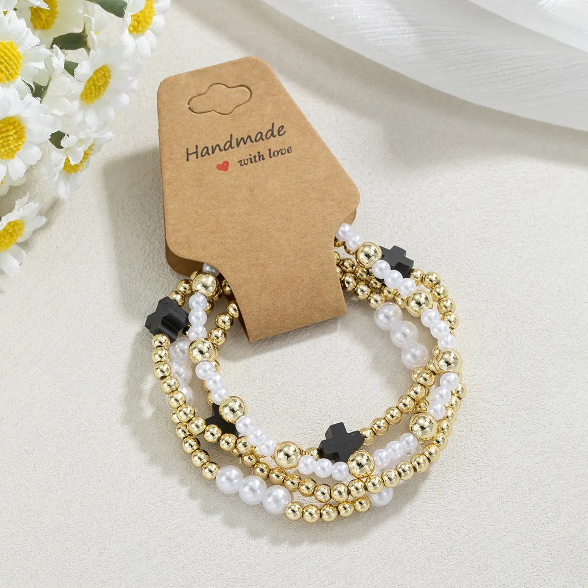 Fashion cross seed bead handmade kraft paper bracelet for women, electroplated resin geometric design, PF-0308 colour variant