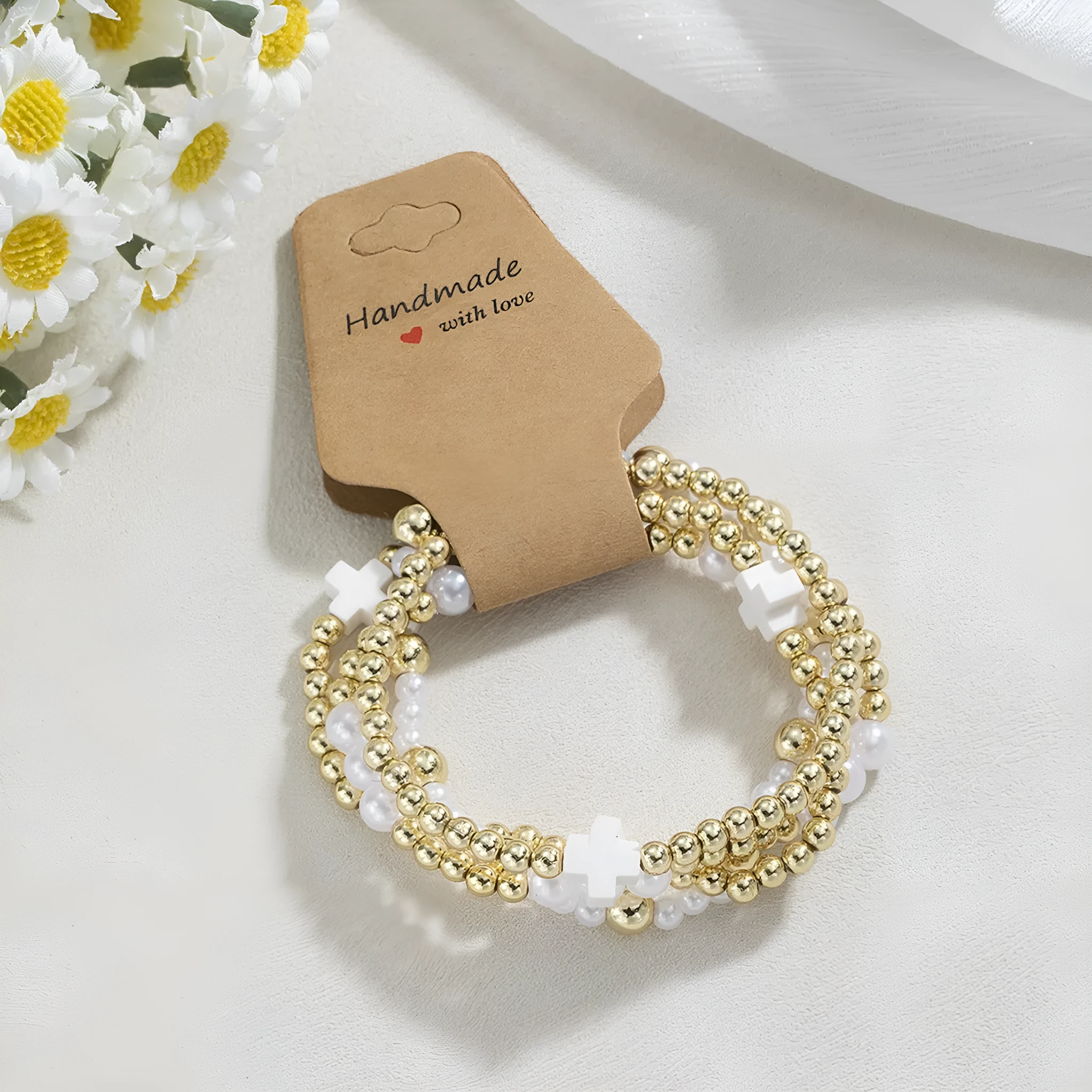 Fashion cross seed bead handmade kraft paper bracelet for women, electroplated resin geometric design, PF-0308 colour variant