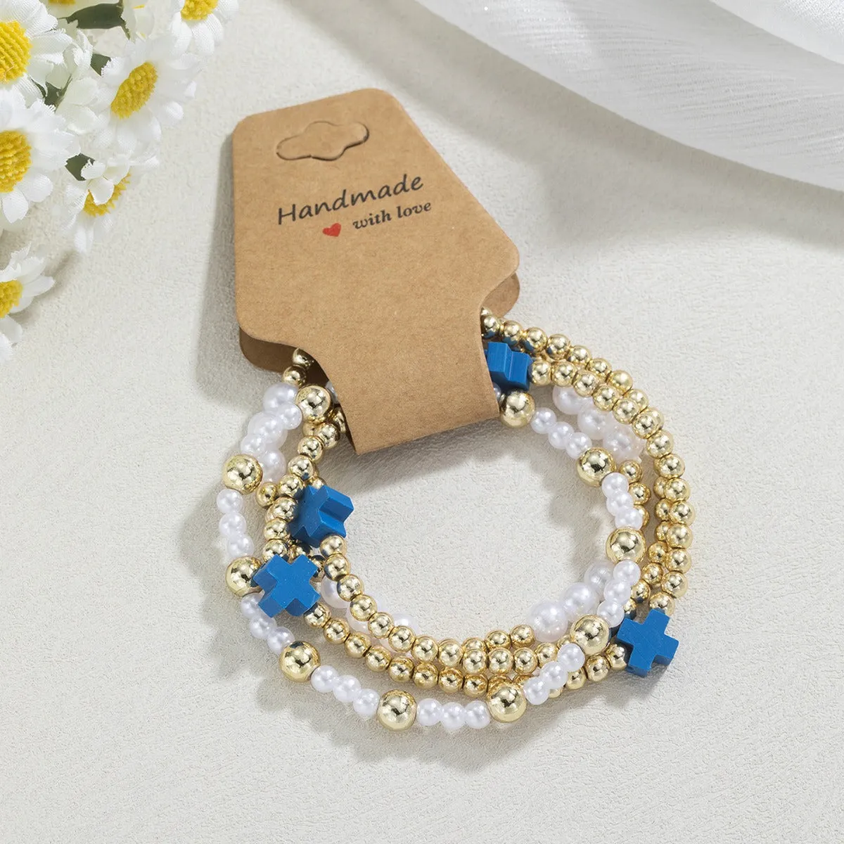 Fashion cross seed bead handmade kraft paper bracelet for women, electroplated resin geometric design, PF-0308 colour variant