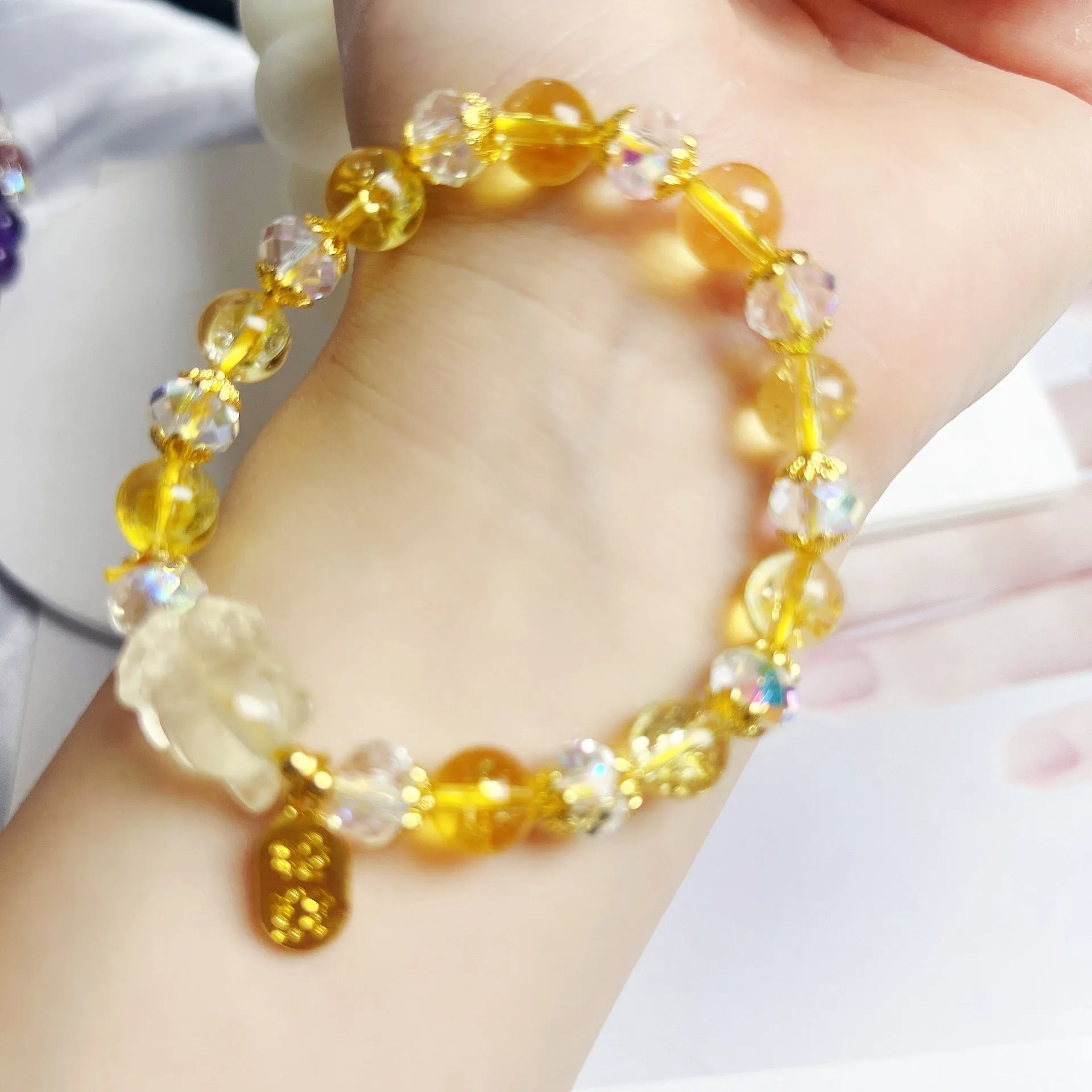 Natural citrine bracelet with nine-tail fox design for women