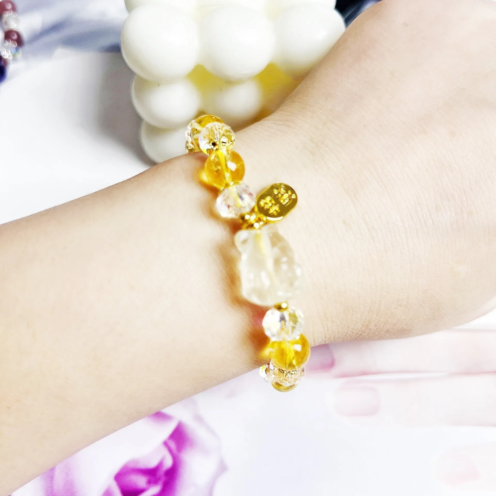Natural citrine bracelet with nine-tail fox design for women