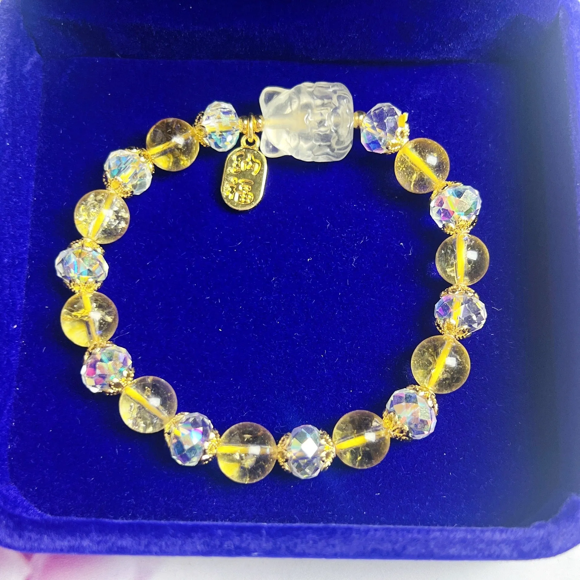Natural citrine bracelet with nine-tail fox design for women