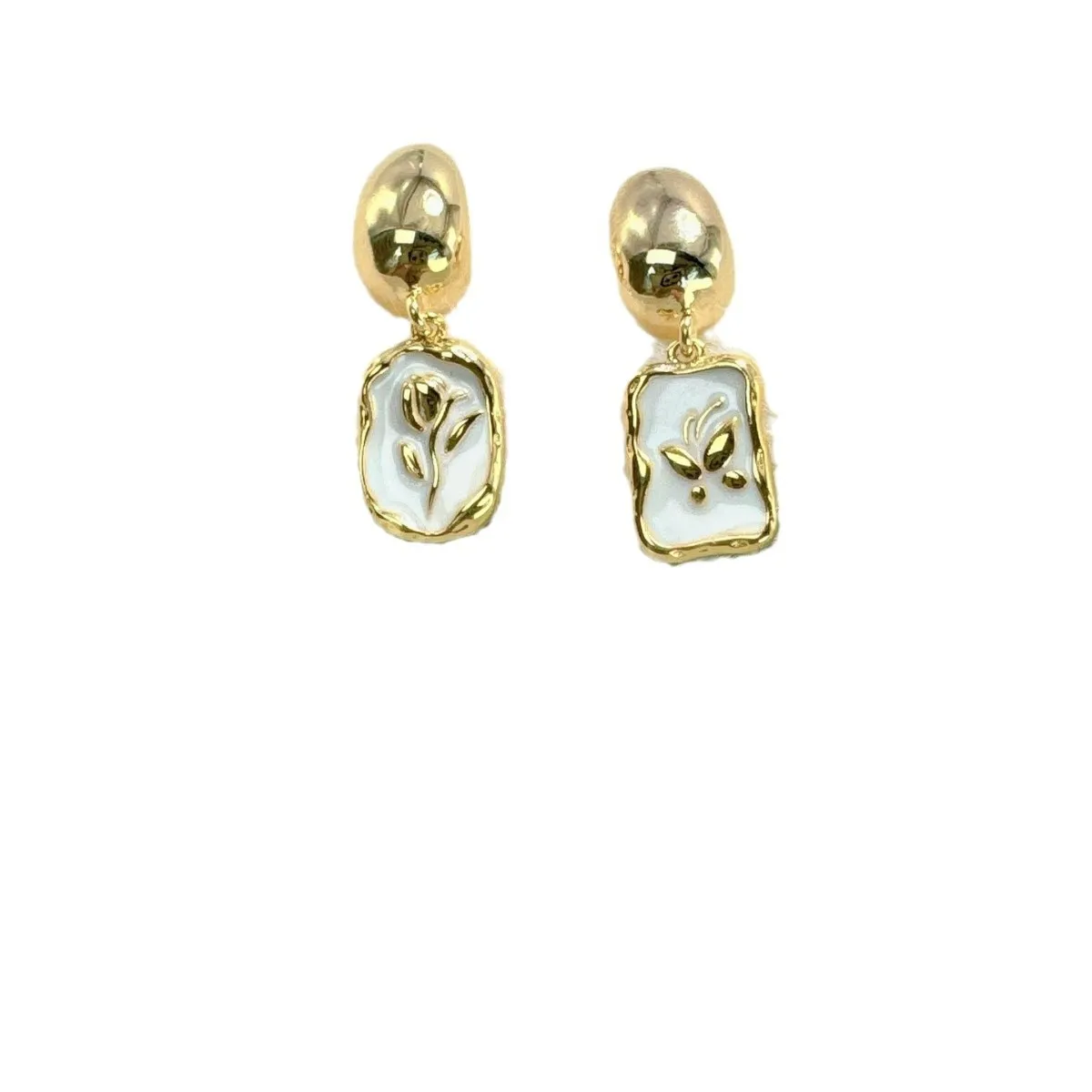 S925 silver needle asymmetric ear stud for women with geometric floral electroplated design