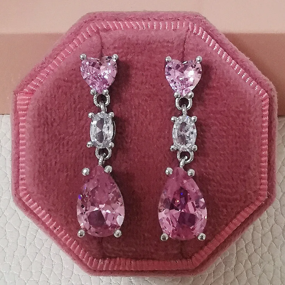Copper geometric oval zircon drop earrings for women in four colours