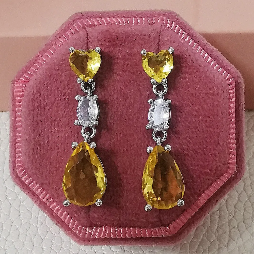 Copper geometric oval zircon drop earrings for women in four colours