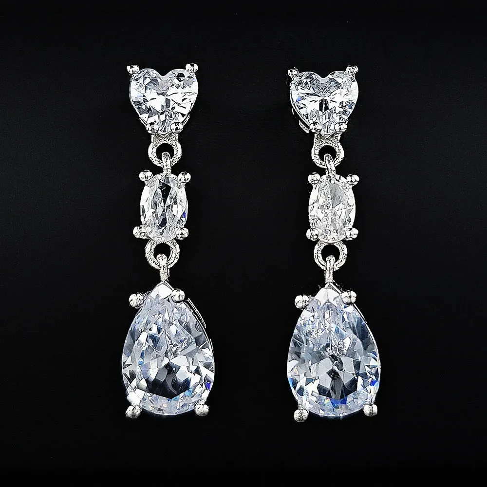 Copper geometric oval zircon drop earrings for women in four colours