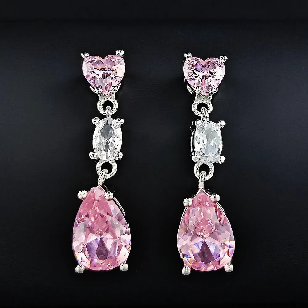 Copper geometric oval zircon drop earrings for women in four colours