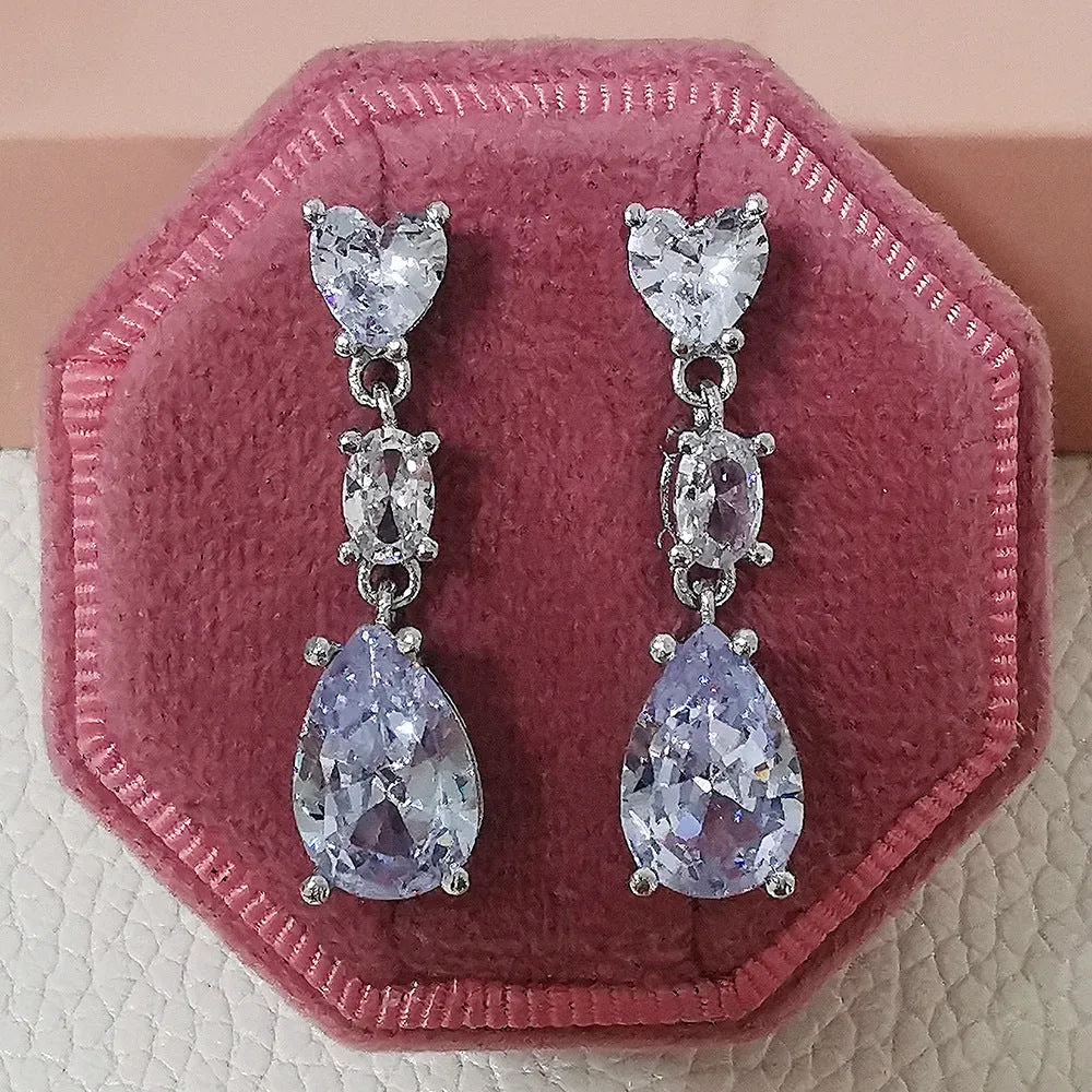 Copper geometric oval zircon drop earrings for women in four colours