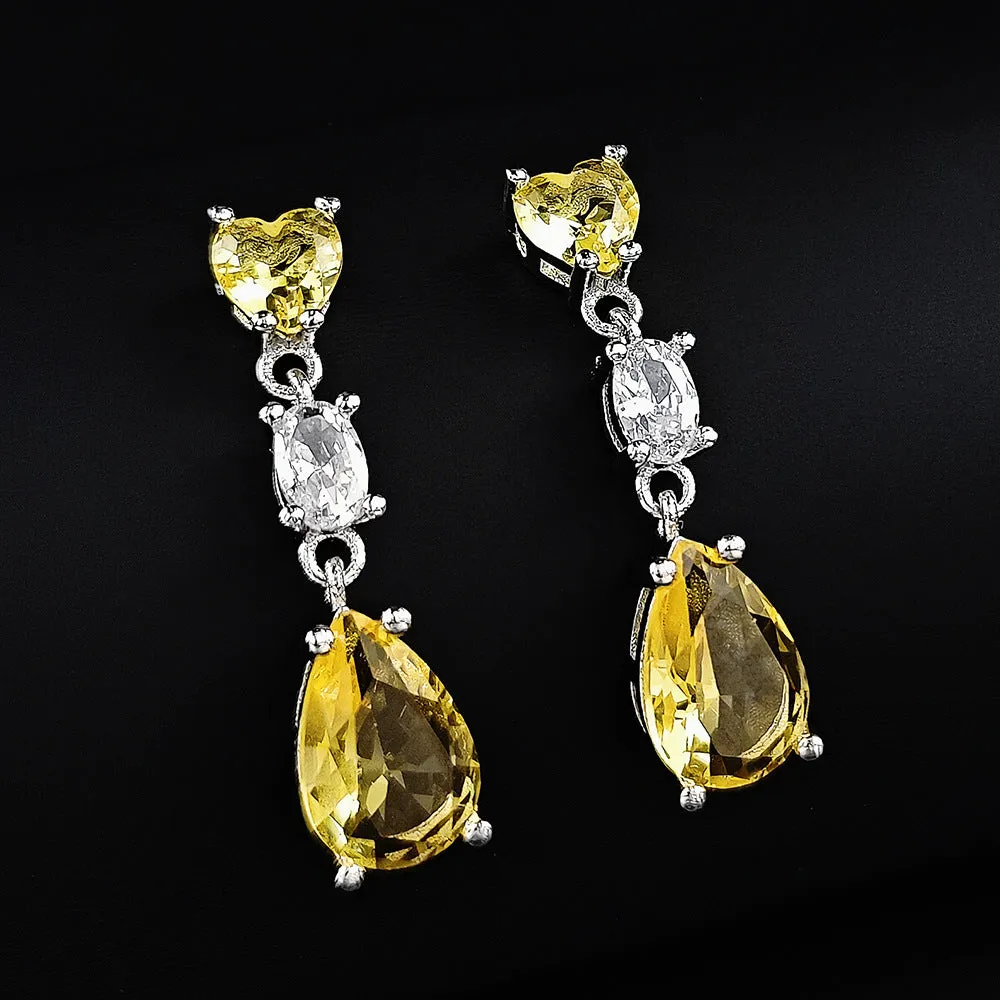 Copper geometric oval zircon drop earrings for women in four colours
