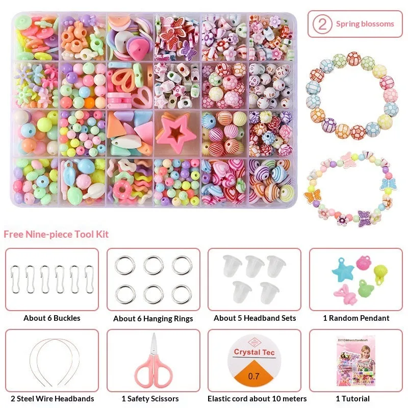 Children's acrylic bead puzzle toy set in 24-grid storage box multi-colour beads