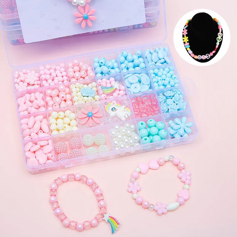 Children's acrylic bead puzzle toy set in 24-grid storage box multi-colour beads