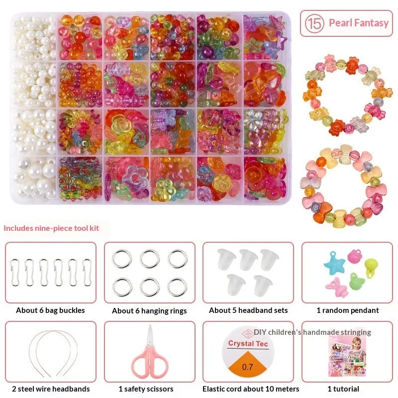 Children's acrylic bead puzzle toy set in 24-grid storage box multi-colour beads