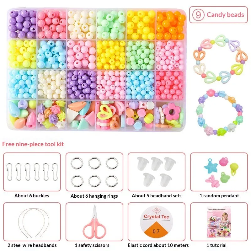 Children's acrylic bead puzzle toy set in 24-grid storage box multi-colour beads
