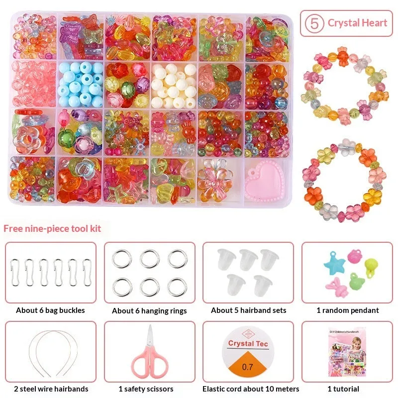 Children's acrylic bead puzzle toy set in 24-grid storage box multi-colour beads