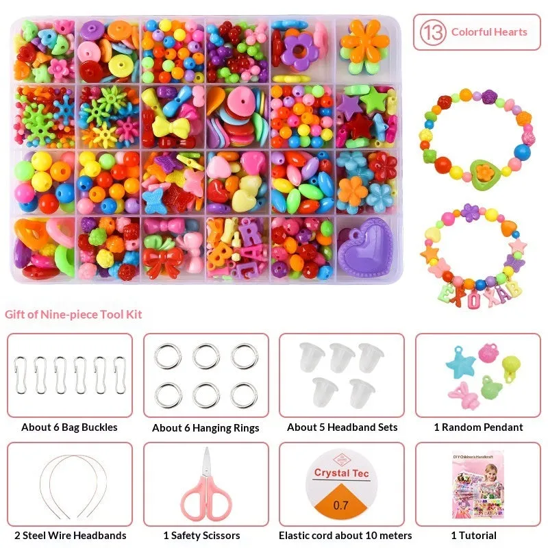 Children's acrylic bead puzzle toy set in 24-grid storage box multi-colour beads