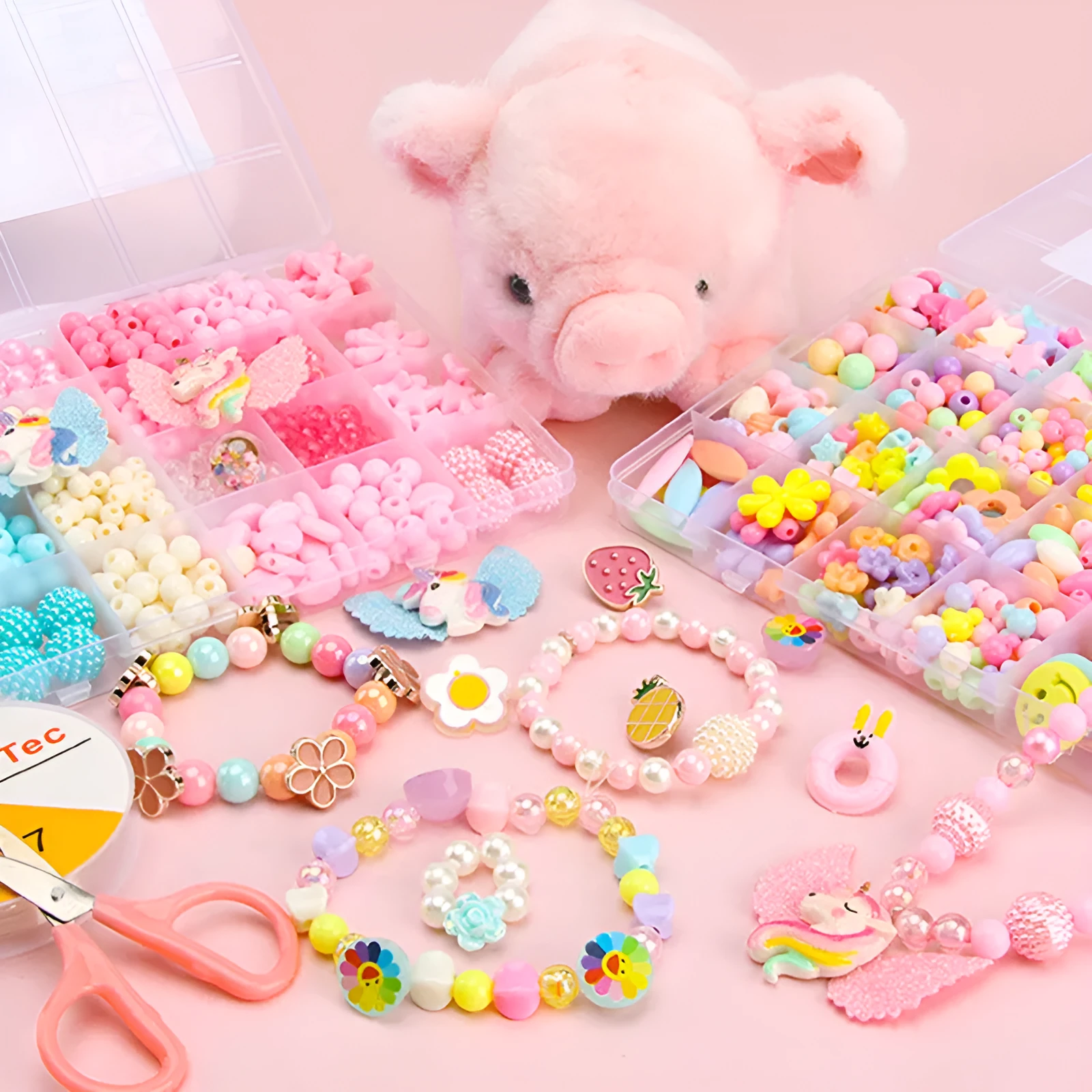 Children's acrylic bead puzzle toy set in 24-grid storage box multi-colour beads