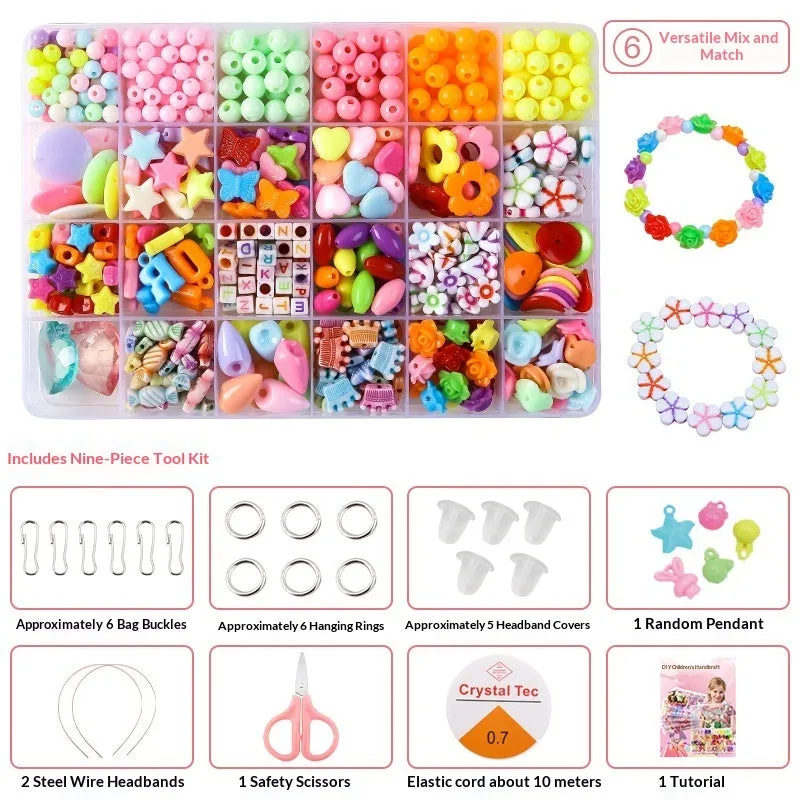 Children's acrylic bead puzzle toy set in 24-grid storage box multi-colour beads