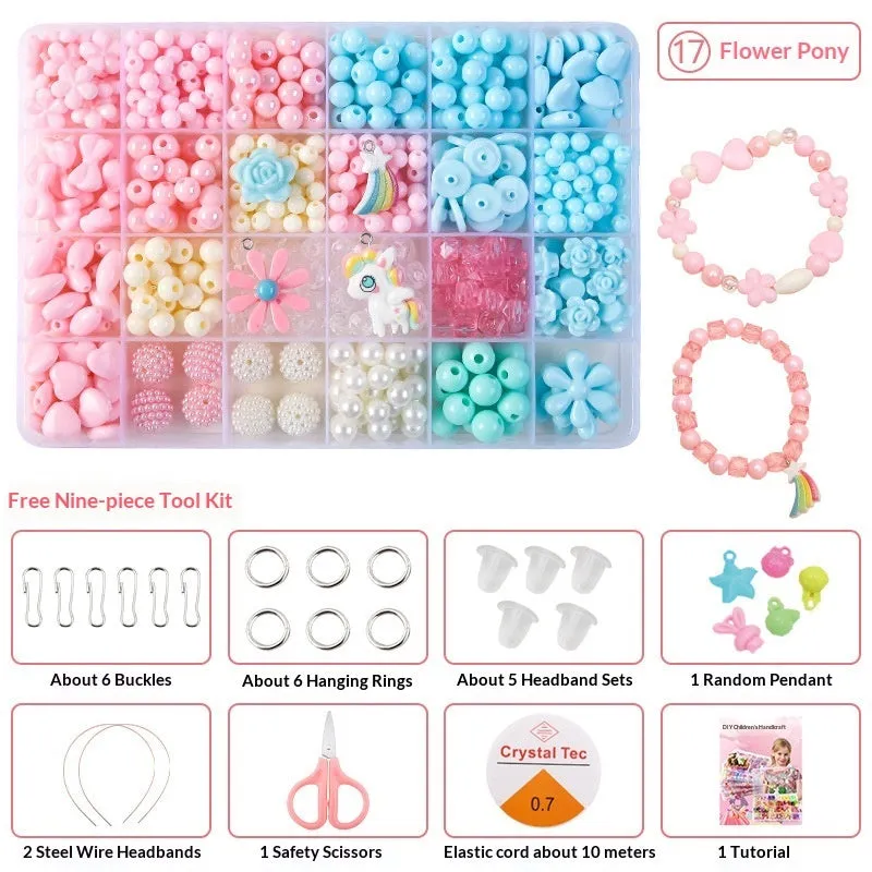 Children's acrylic bead puzzle toy set in 24-grid storage box multi-colour beads