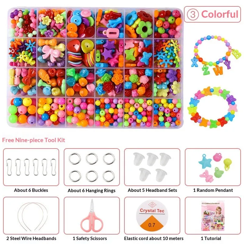 Children's acrylic bead puzzle toy set in 24-grid storage box multi-colour beads