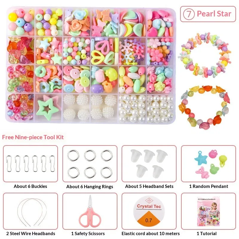 Children's acrylic bead puzzle toy set in 24-grid storage box multi-colour beads