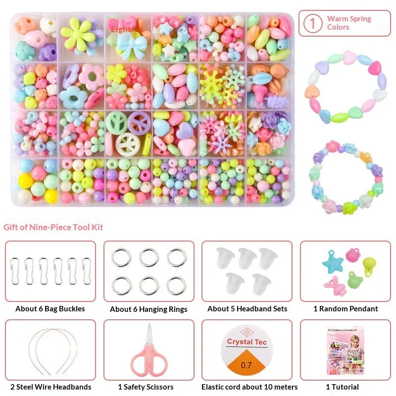 Children's acrylic bead puzzle toy set in 24-grid storage box multi-colour beads