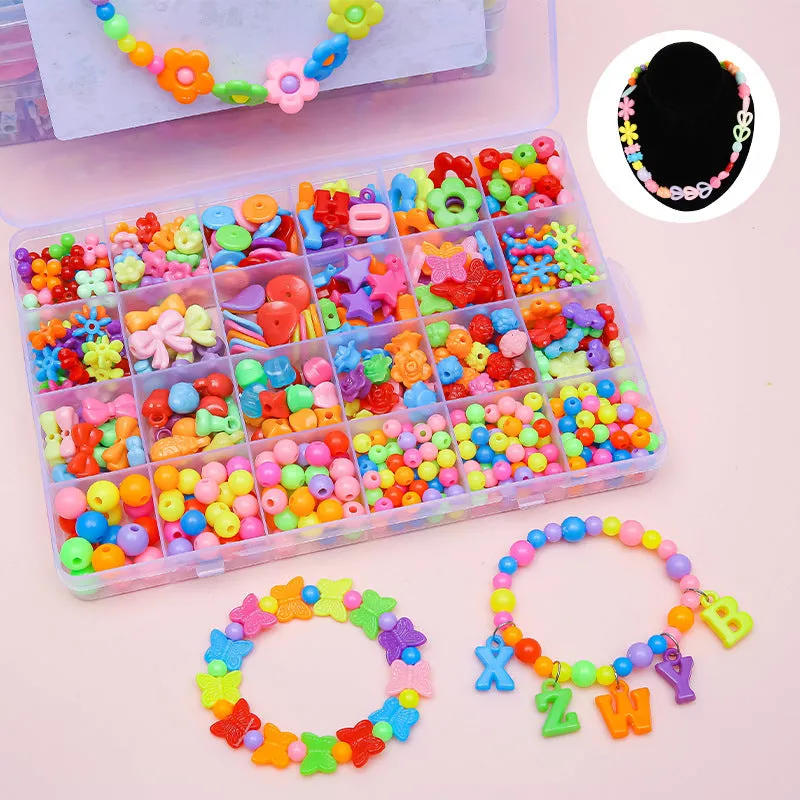 Children's acrylic bead puzzle toy set in 24-grid storage box multi-colour beads